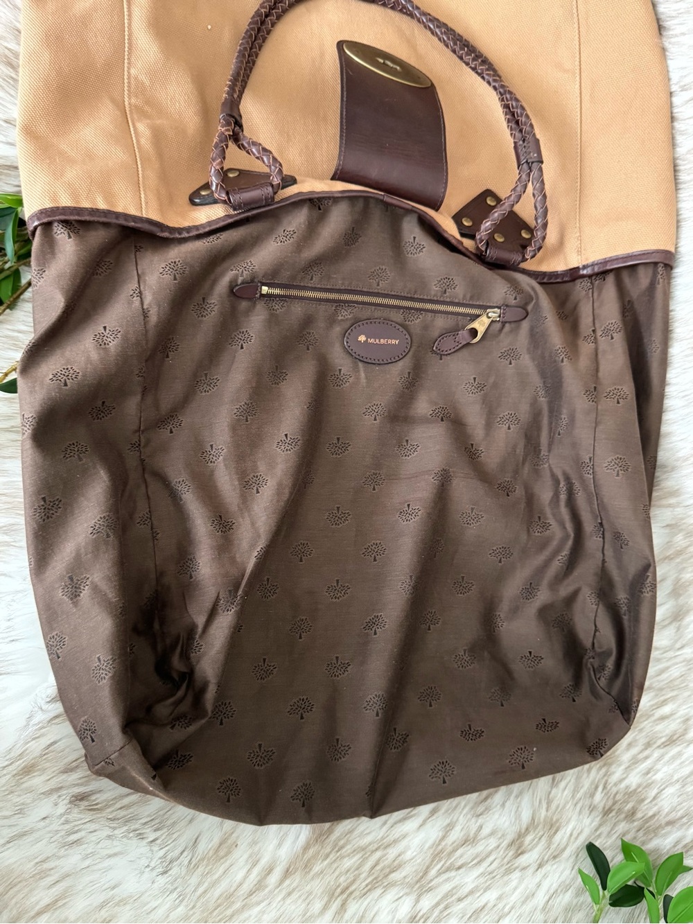 Mulberry Radeliffe Paisley Appliqué Canvas Tote in Tan and Brown - Picture 5 of 12